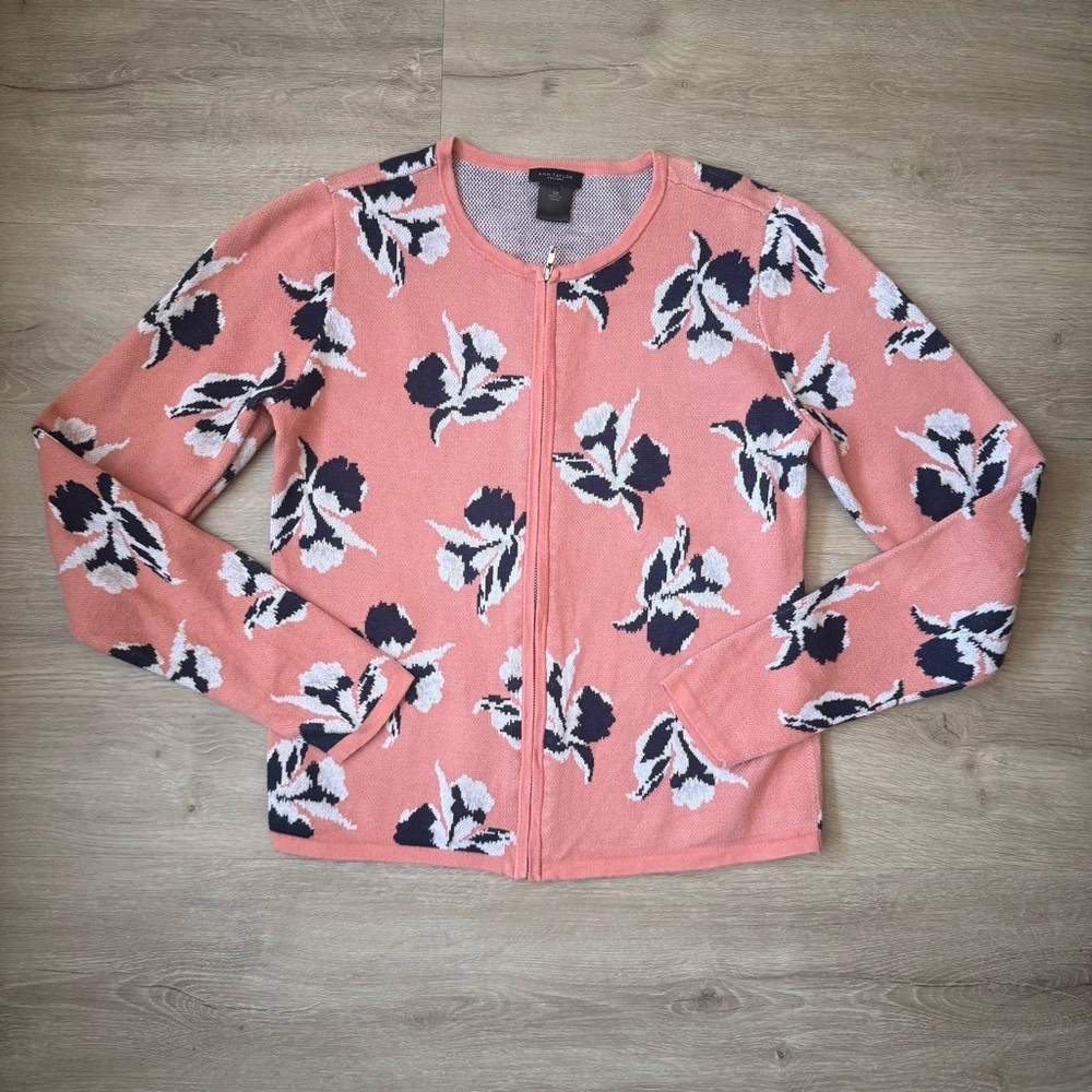 Ann Taylor Floral Zip-up Cardigan Spring SZ XS